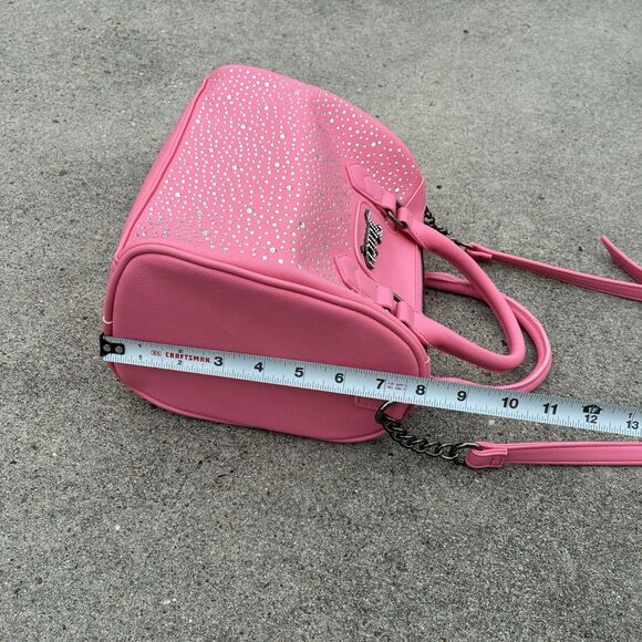 Juicy Couture Pink Embossed Heart Satchel Crossbody Bag Handbag Embellished Y2K - Picture 4 of 16